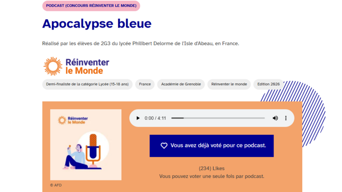 Votez pour les élèves de Delorme en demi finale du concours Réinventer le monde 